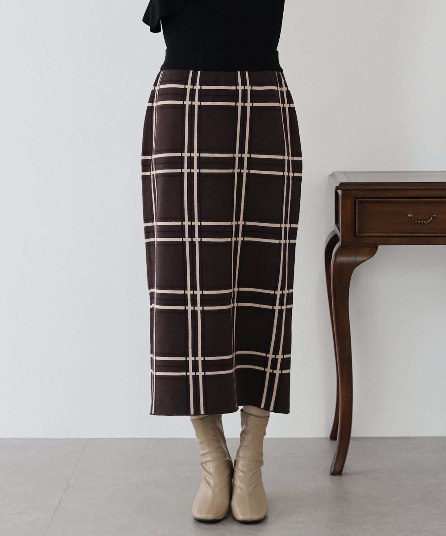 チェックニットタイトスカート