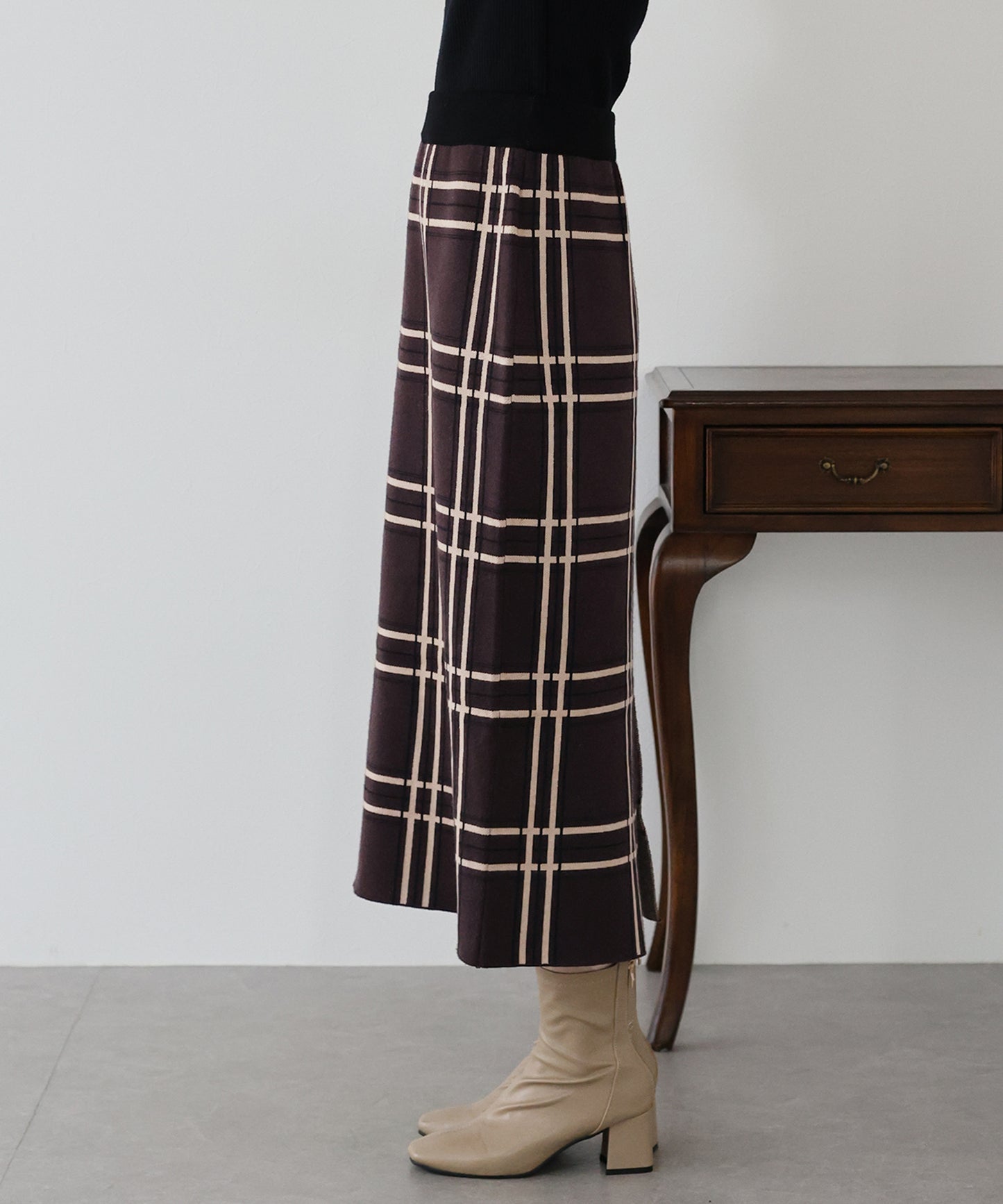 チェックニットタイトスカート