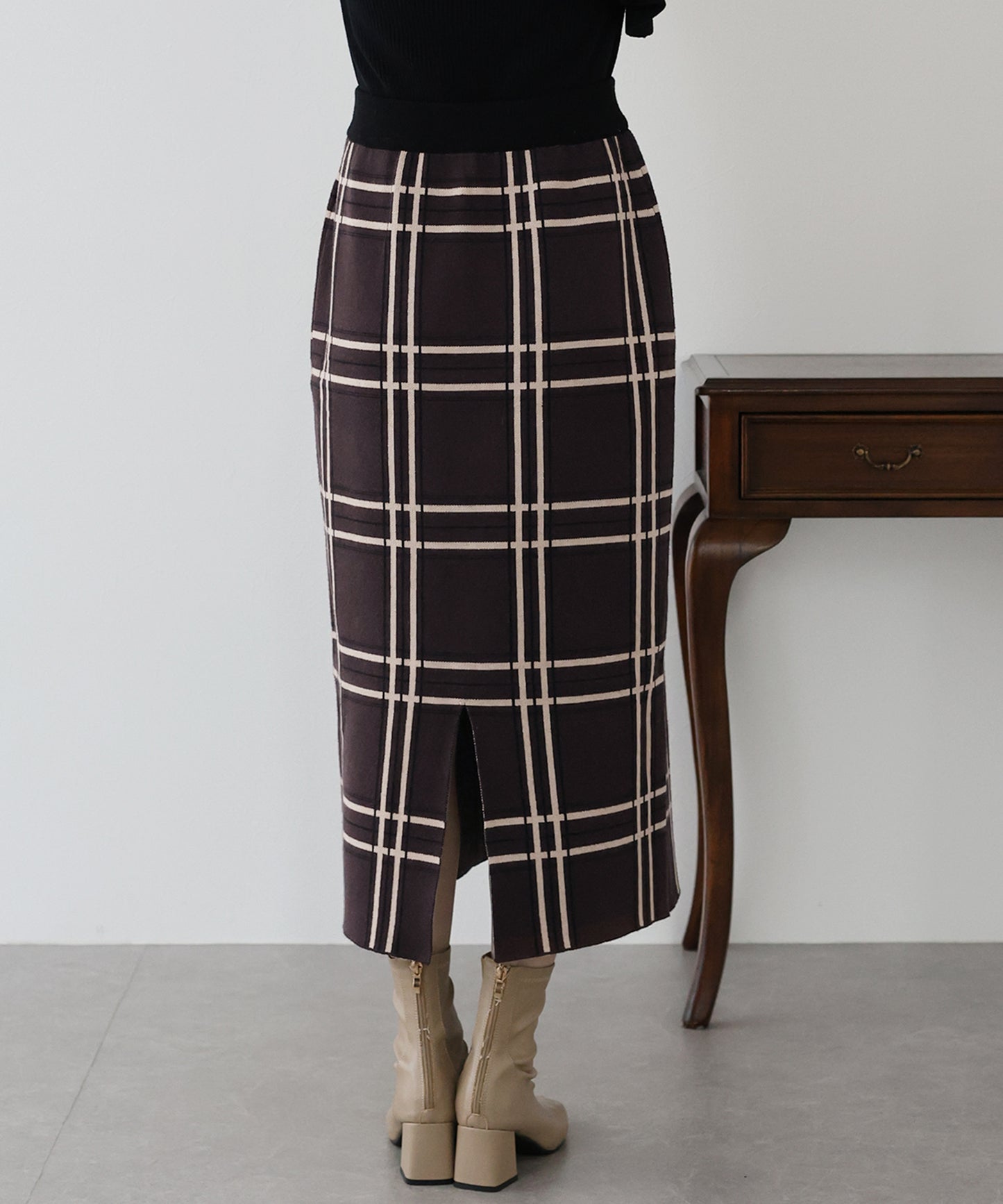 チェックニットタイトスカート