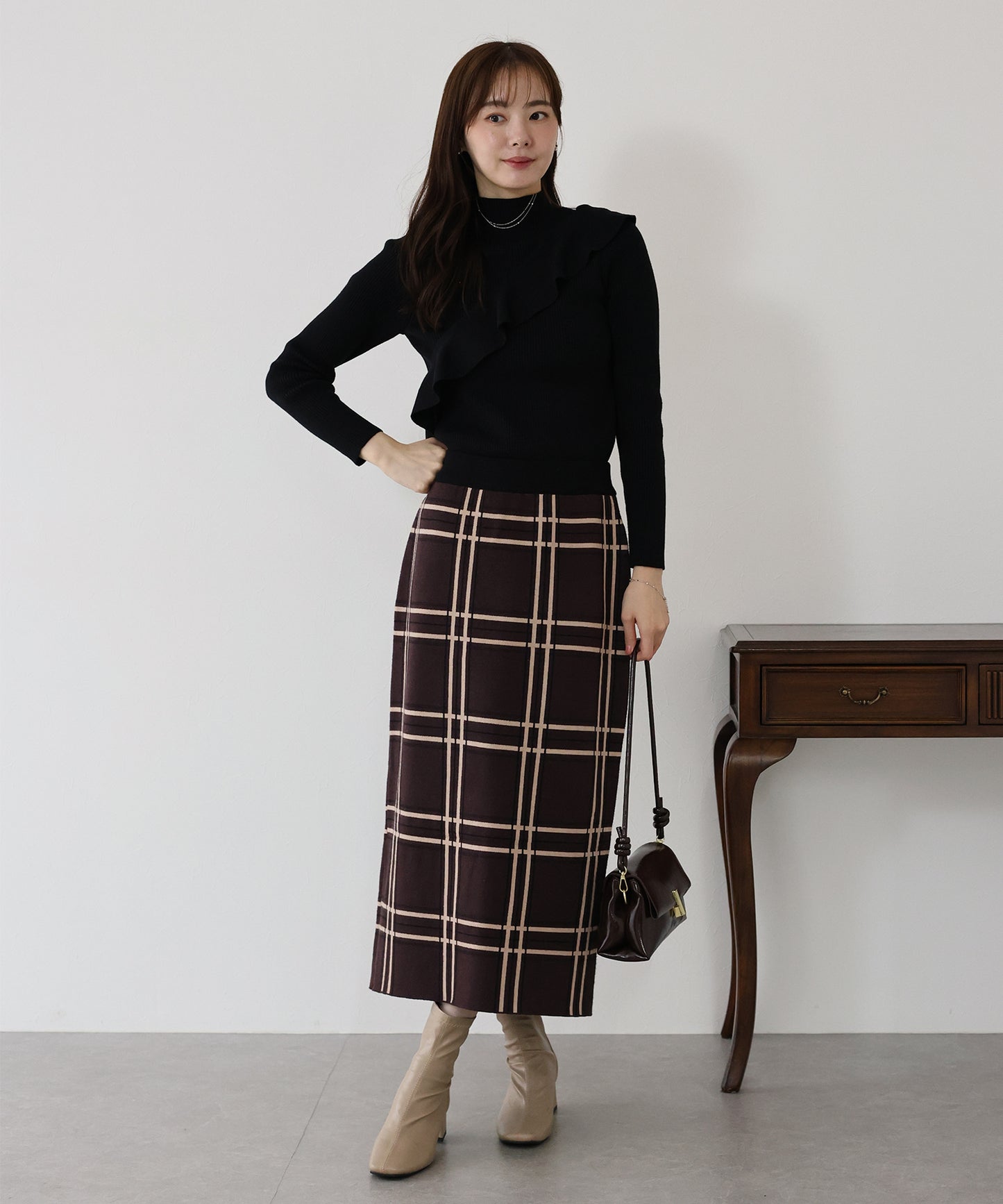チェックニットタイトスカート
