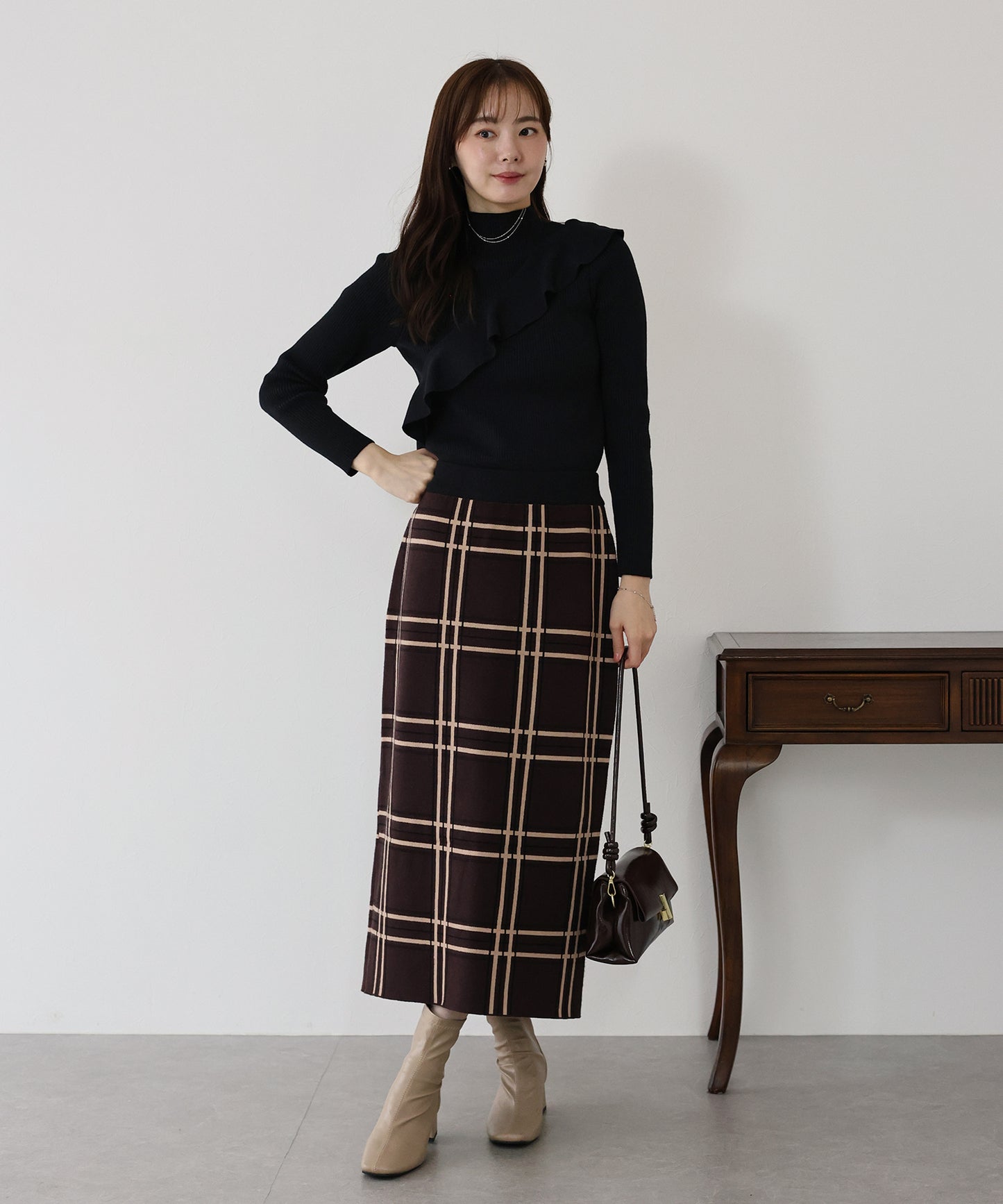 【TIME SALE】アシメフリルリブニット