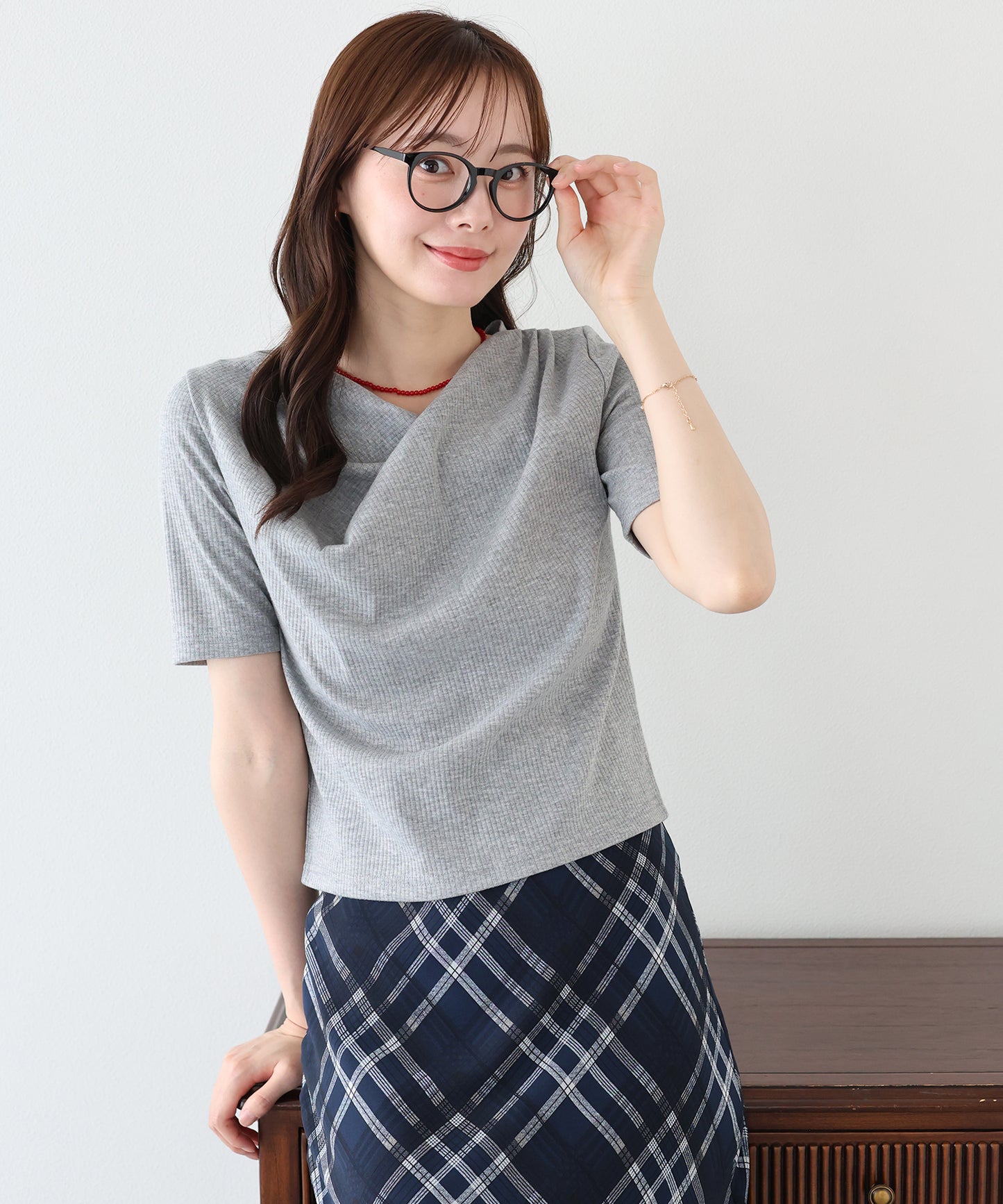 ドレープネックリブTシャツ【ネコポス】