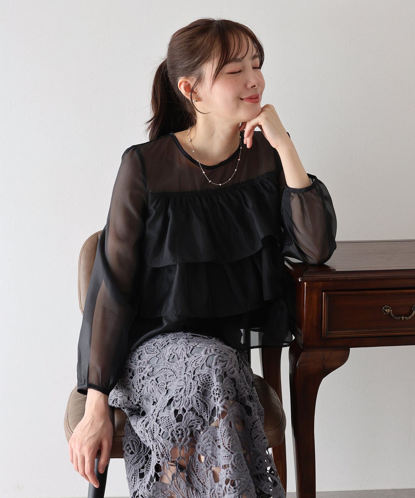 【TIME SALE】シアーティアードブラウス【ネコポス】