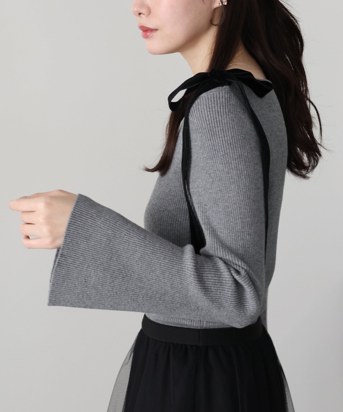 ベロアリボンリブニット