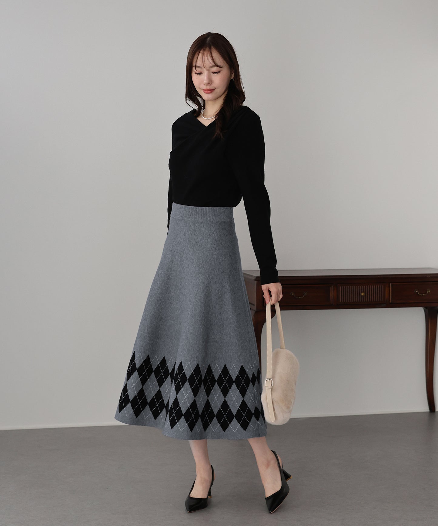 チェック柄ニットスカート