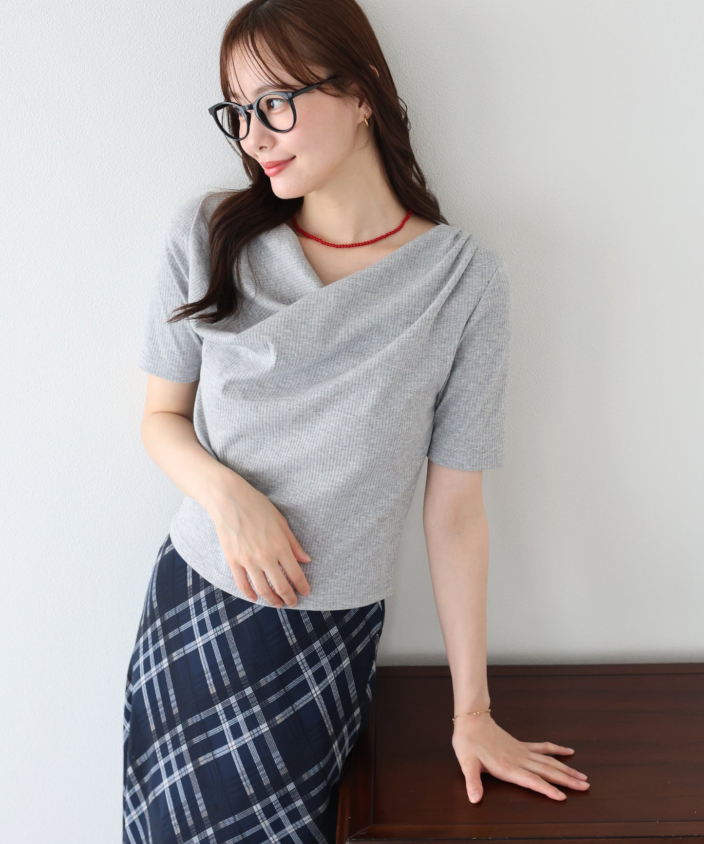 ドレープネックリブTシャツ【ネコポス】