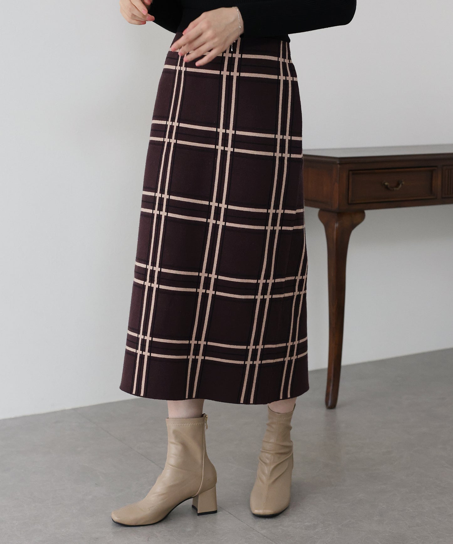 チェックニットタイトスカート