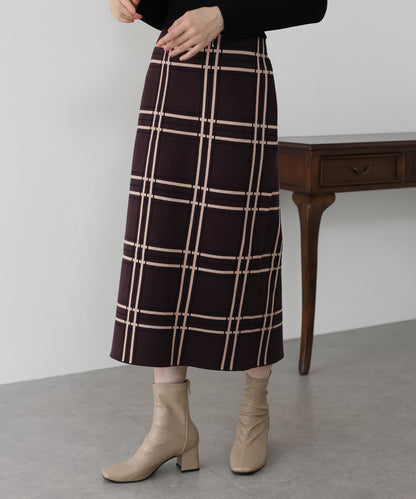 チェックニットタイトスカート