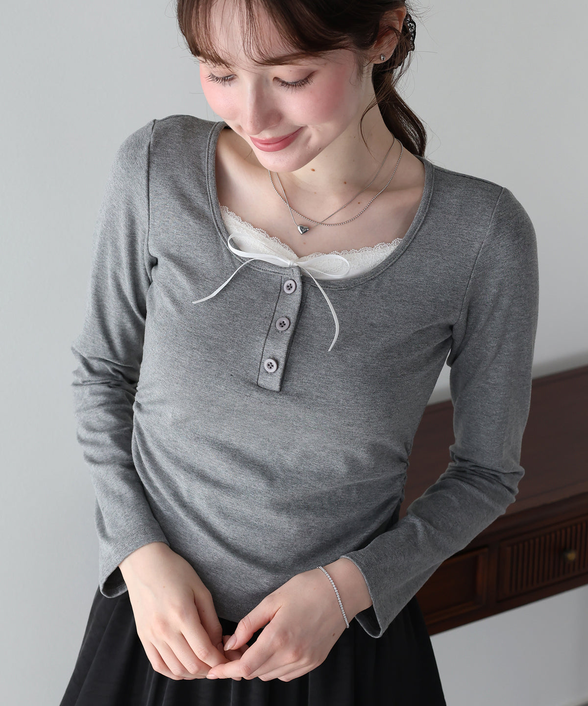 【早割5％OFF】レイヤードヘンリーネックTシャツ【メール便】