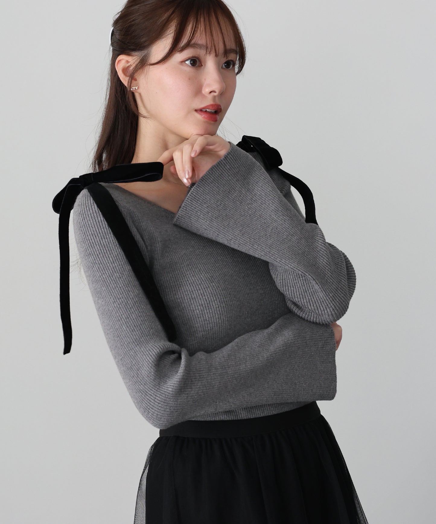 【早割5％OFF】ベロアリボンリブニット