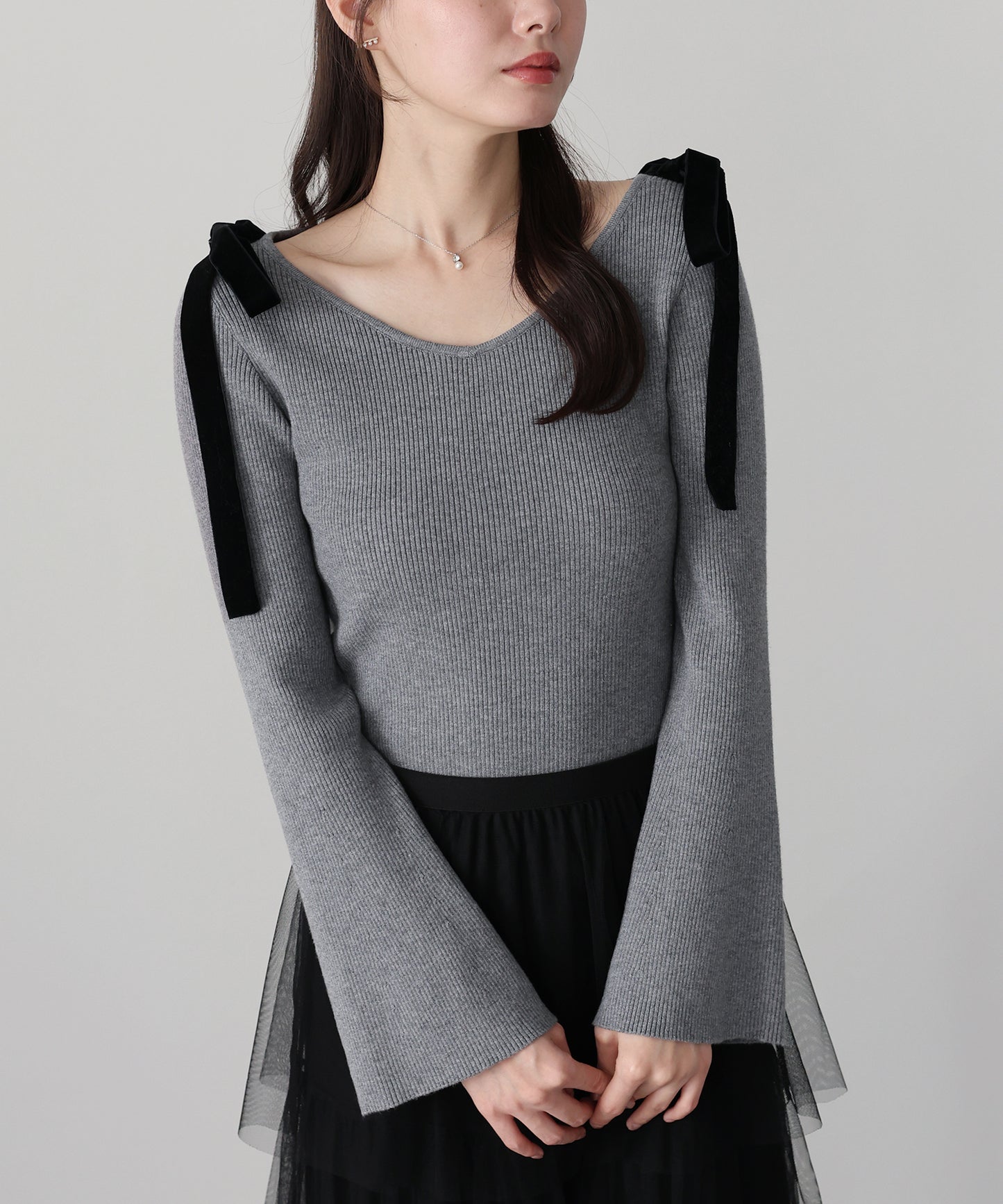 ベロアリボンリブニット