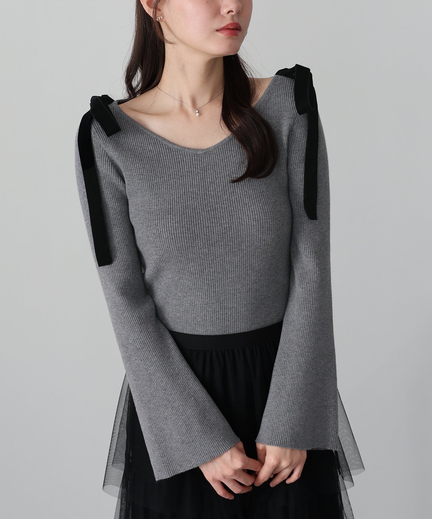 【早割5％OFF】ベロアリボンリブニット