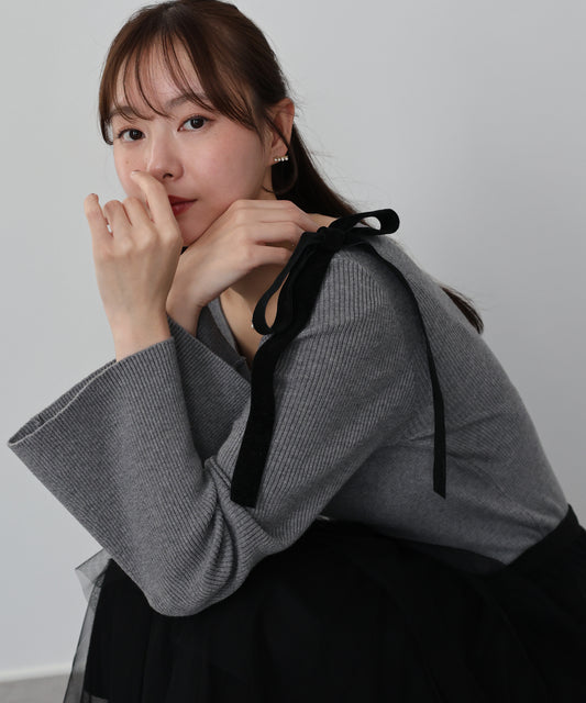 【早割5％OFF】ベロアリボンリブニット