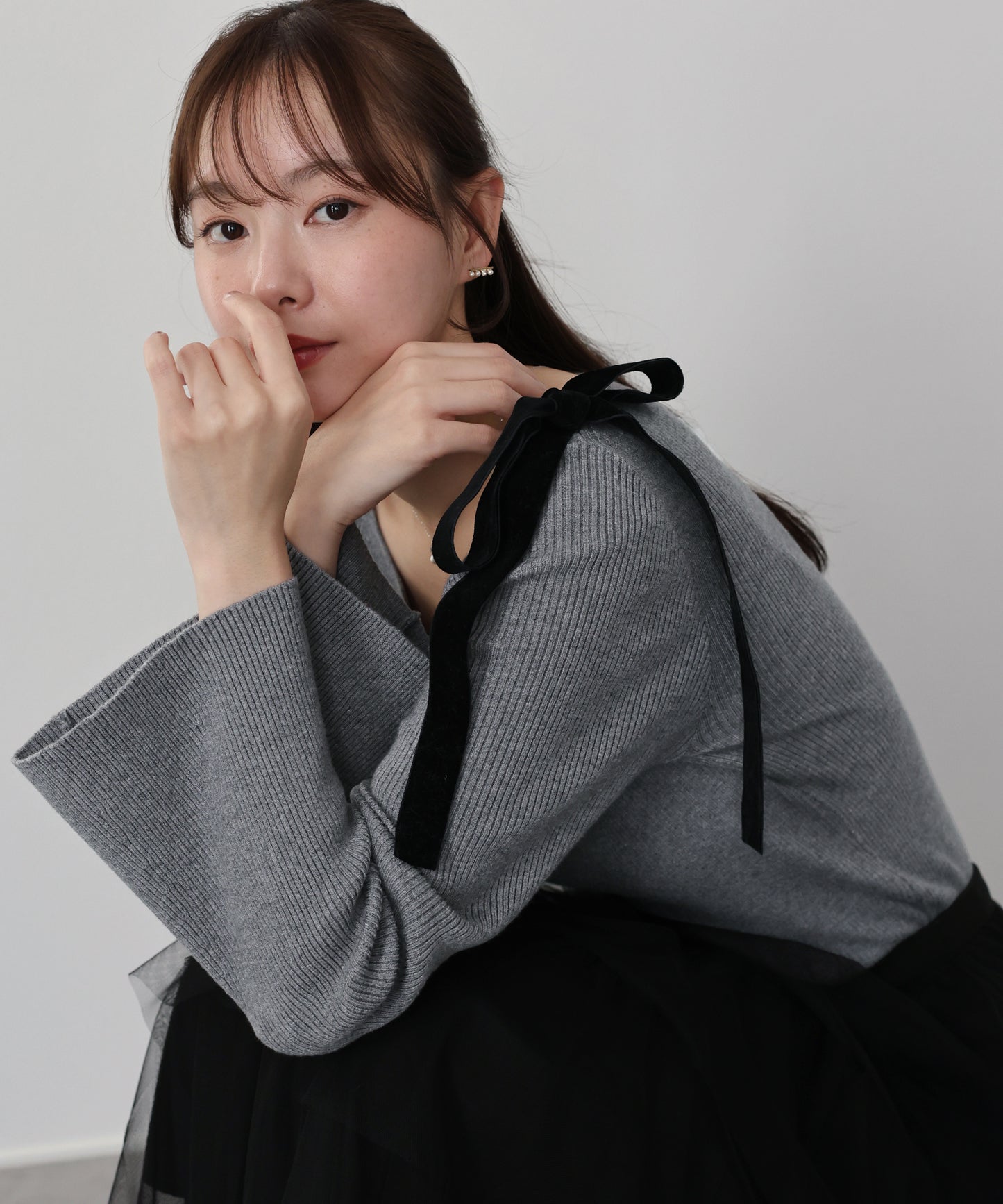 ベロアリボンリブニット