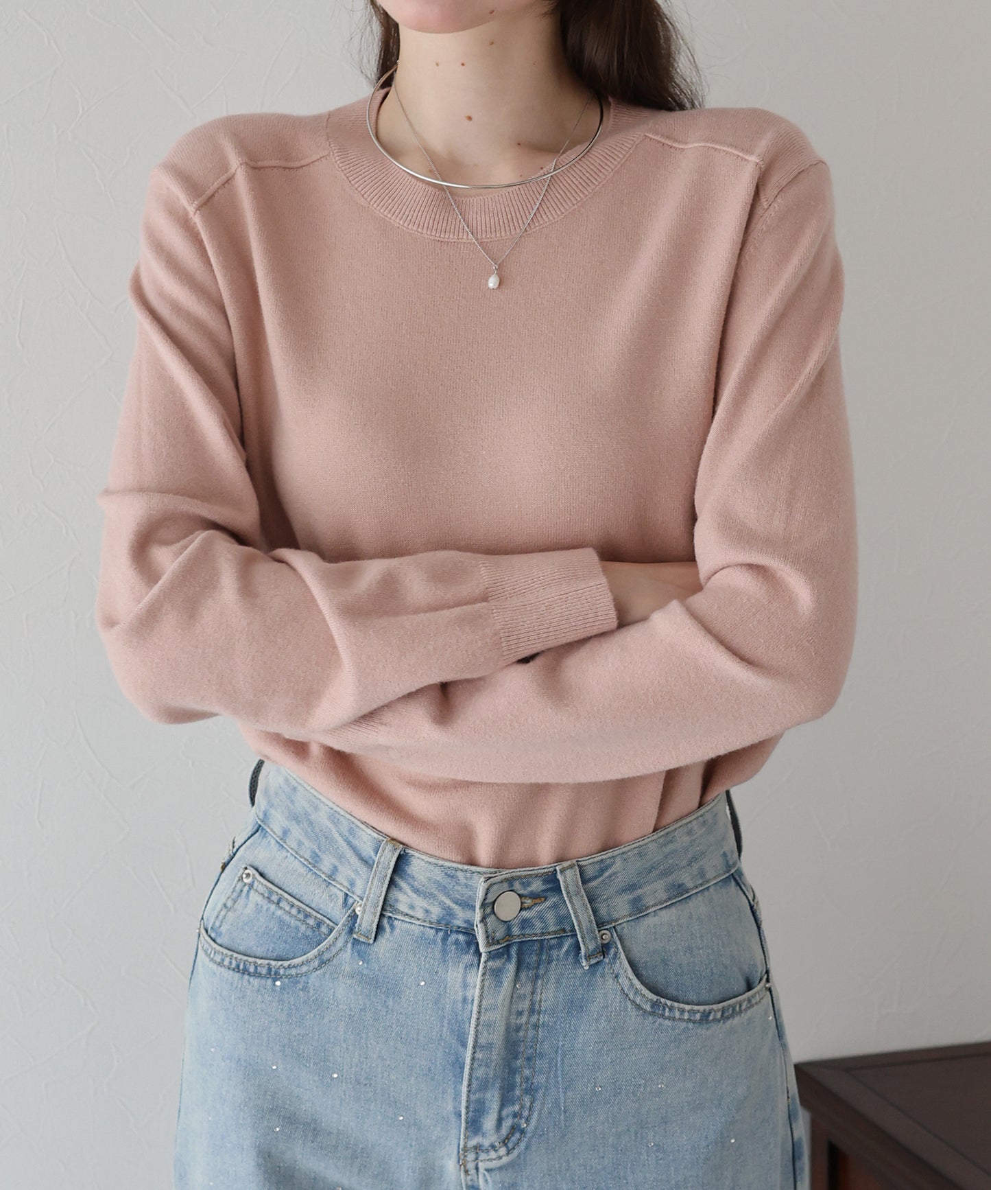 ウール混クルーネックニット