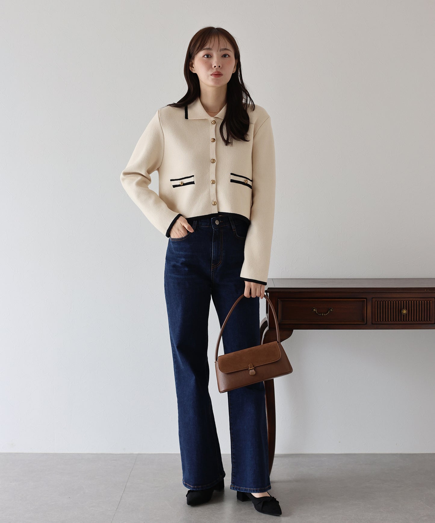 襟付きニットジャケット