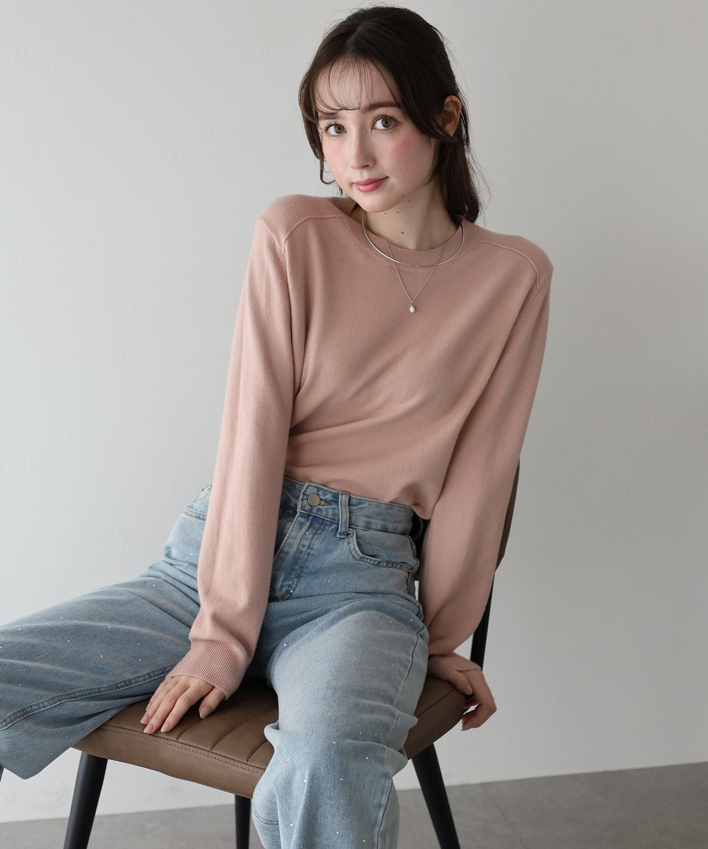 ウール混クルーネックニット