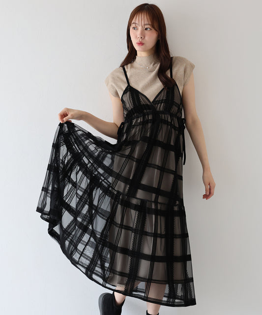 【早割5％OFF】フロッキーチェックキャミワンピース