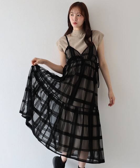 【早割5％OFF】フロッキーチェックキャミワンピース