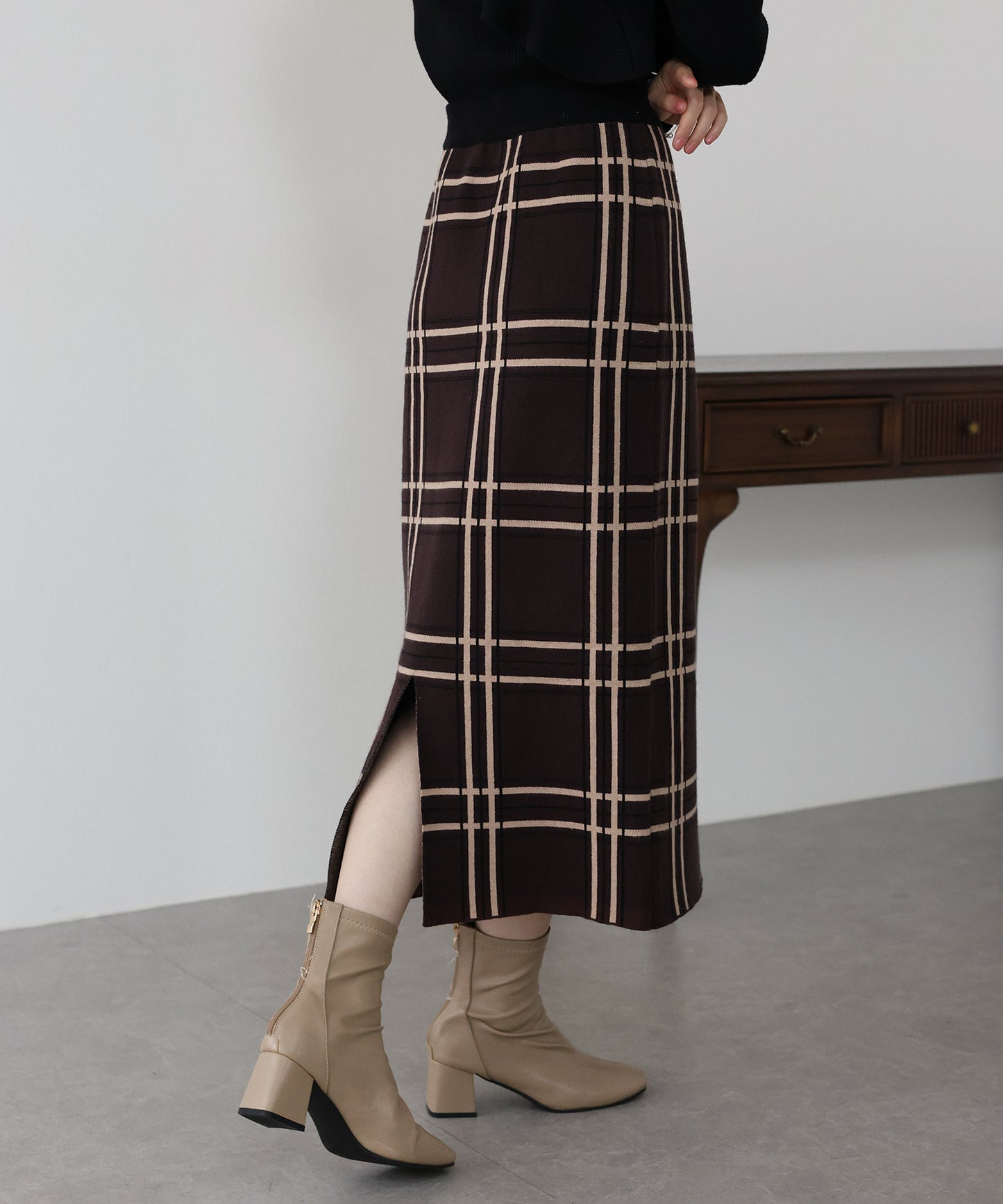 チェックニットタイトスカート