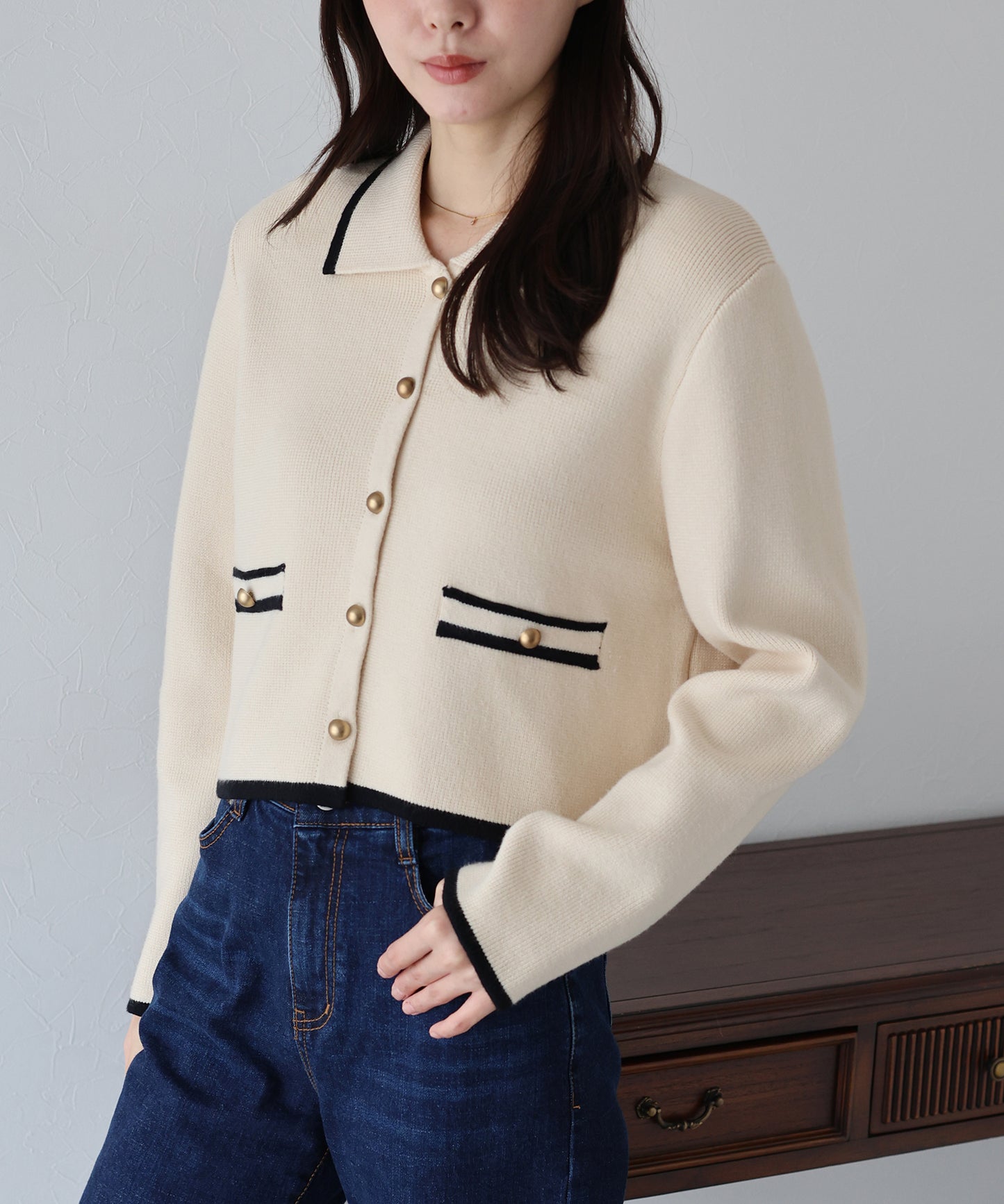 【早割5％OFF】襟付きニットジャケット