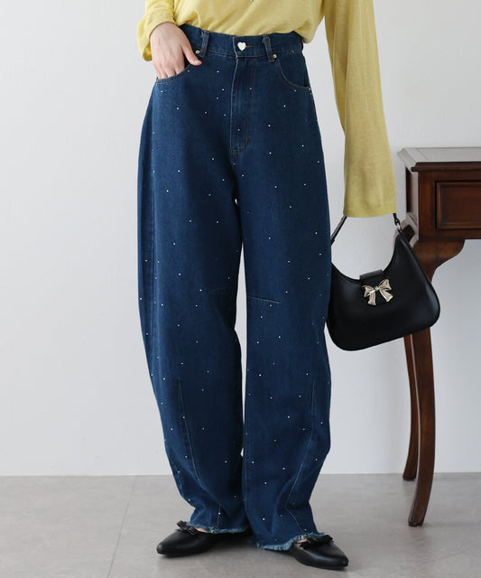 【TIME SALE】ラインストーンカーブデニムパンツ