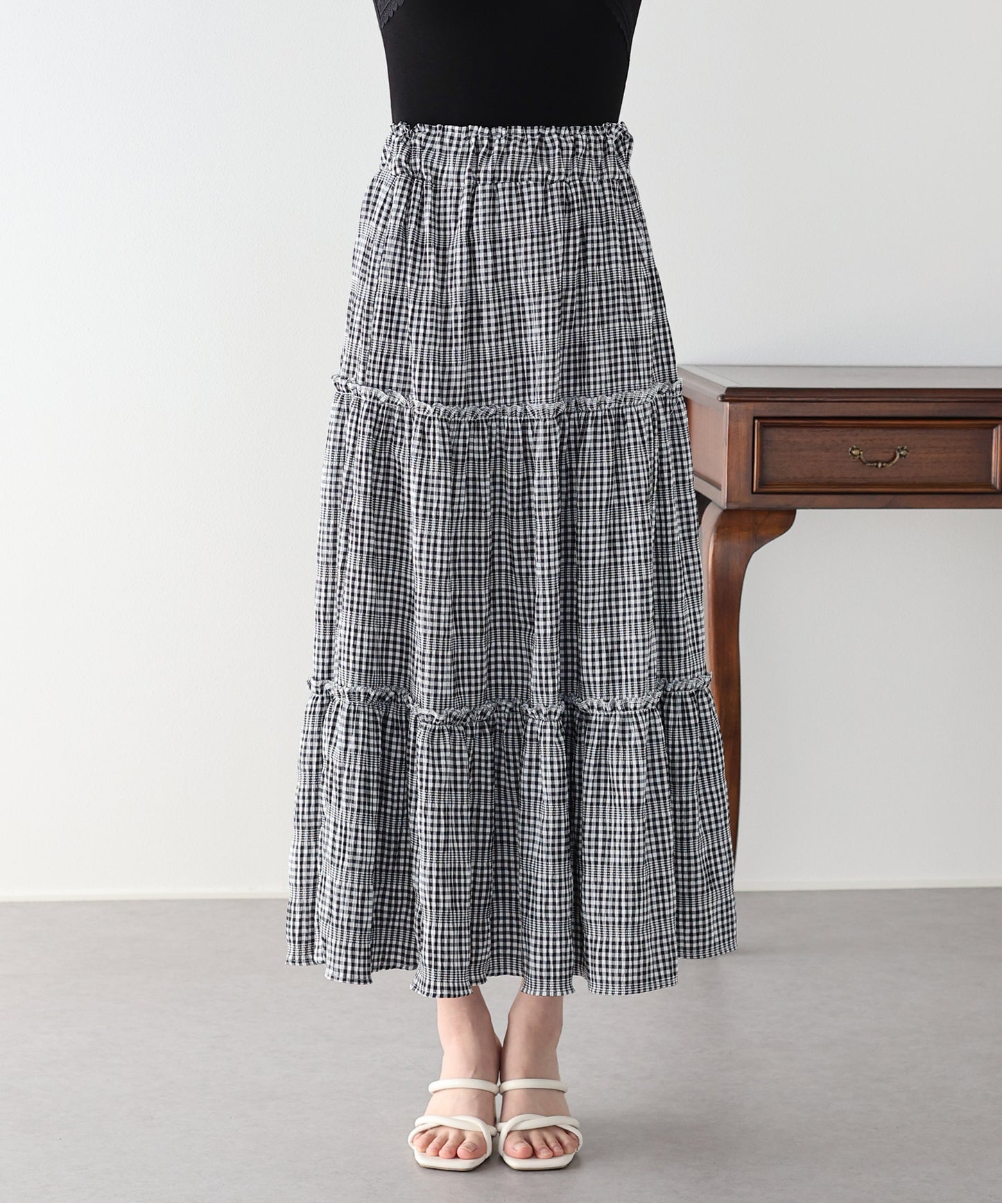 【早割5％OFF】ギンガムチェックティアードスカート