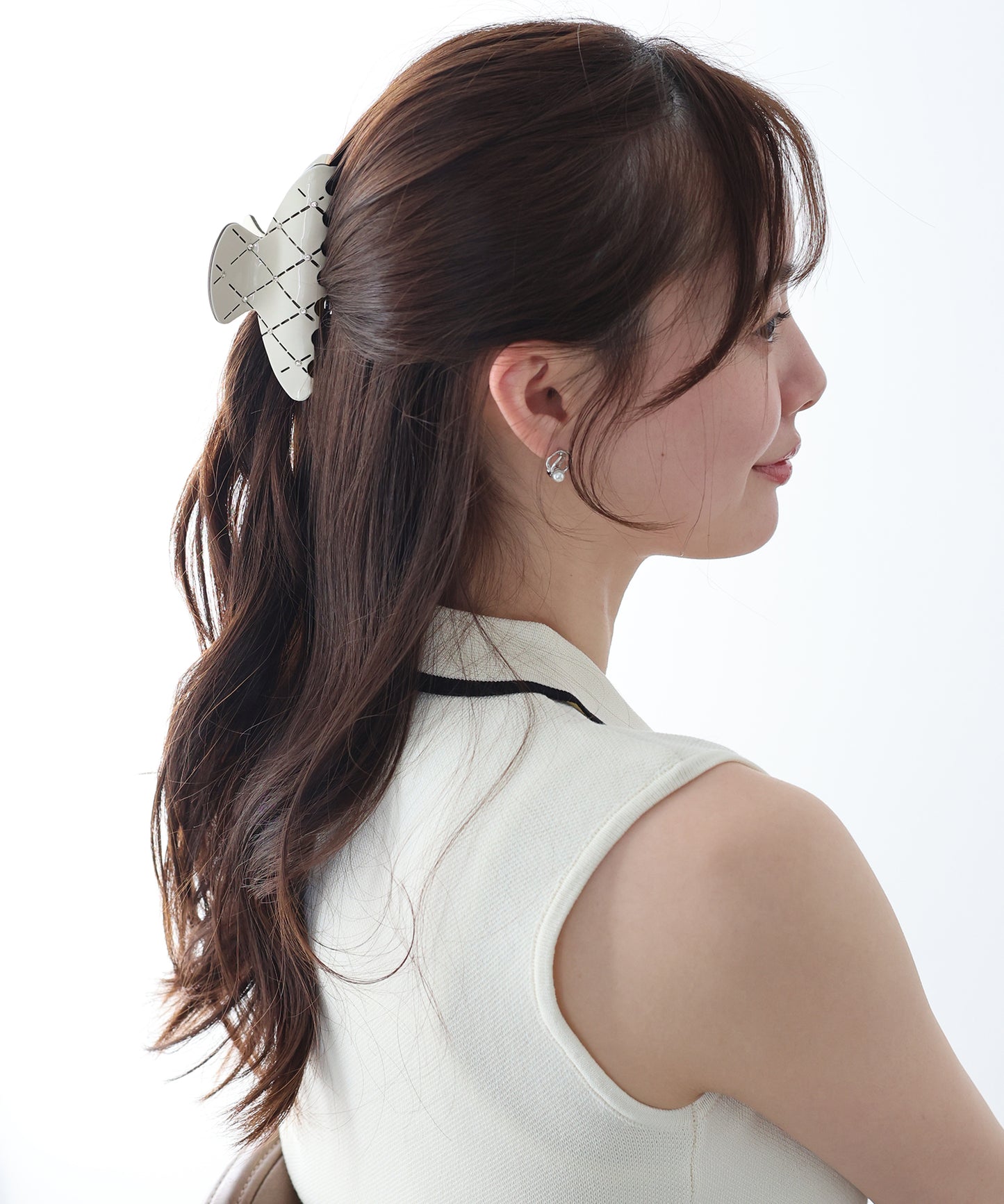 【早割5％OFF】ビジュー付きキルティングバンスクリップ