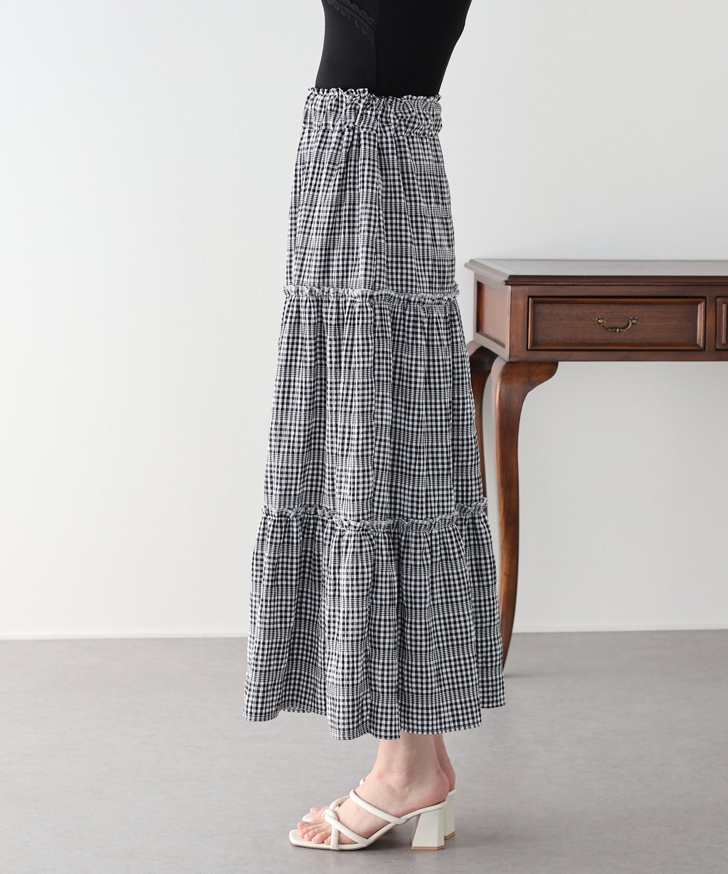 【早割5％OFF】ギンガムチェックティアードスカート