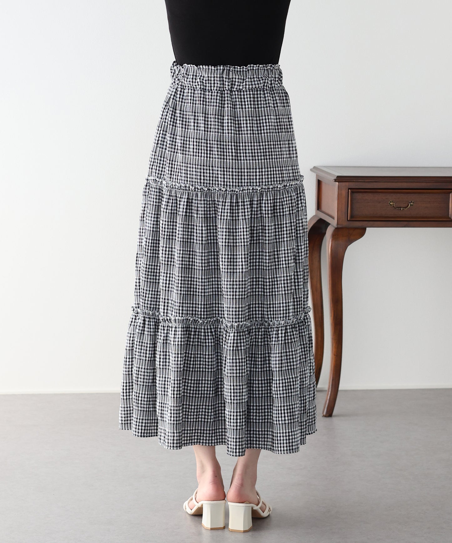 【早割5％OFF】ギンガムチェックティアードスカート