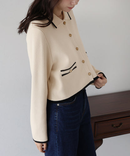 襟付きニットジャケット