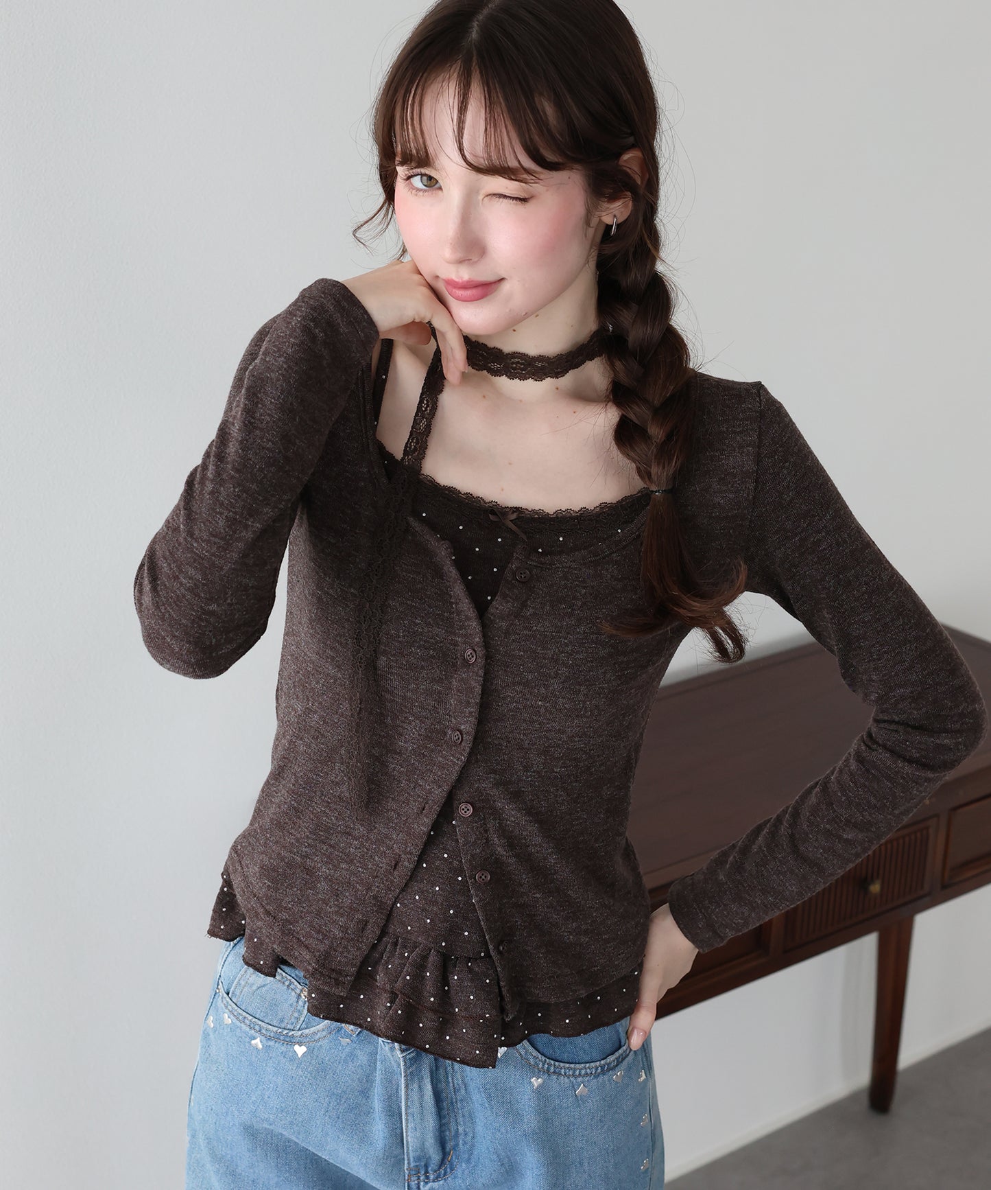 【早割5％OFF】ドットキャミソールレイヤードトップス