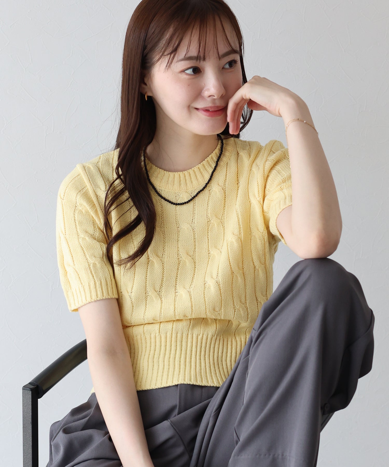 ケーブル編み半袖ニットトップス | ファッション通販サイト NUGU