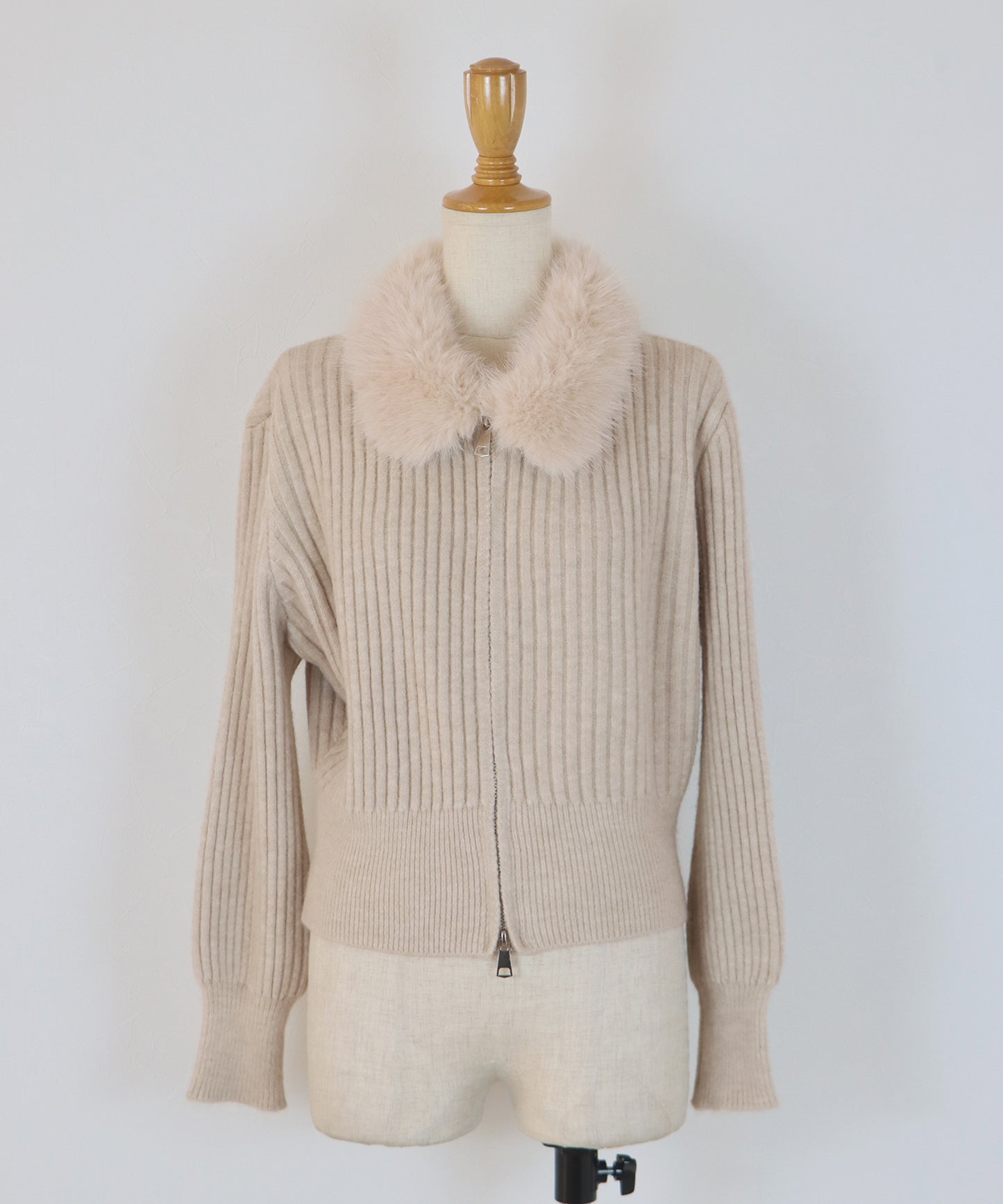 【早割5％OFF】ファー襟ダブルジップニット