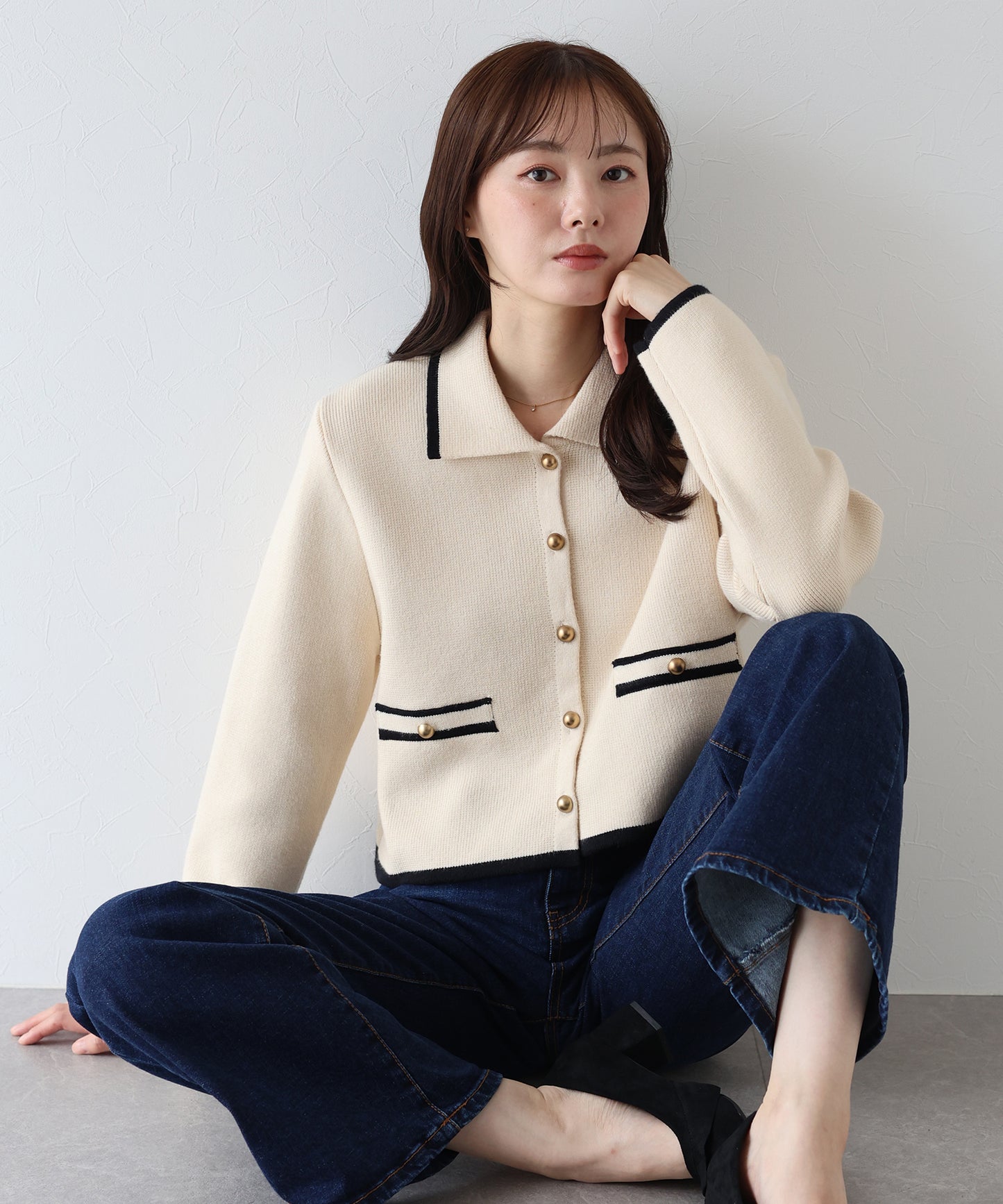 【早割5％OFF】襟付きニットジャケット