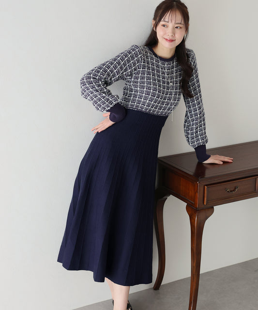 【SALE】ツイードニットワンピース