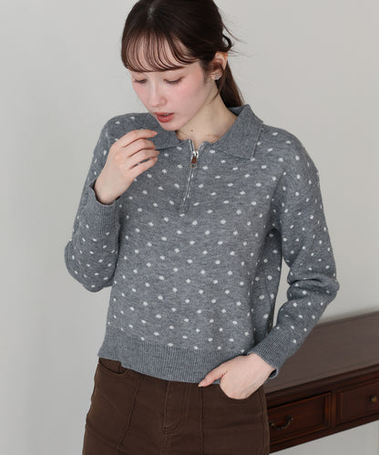【早割5％OFF】ドットハーフジップニット