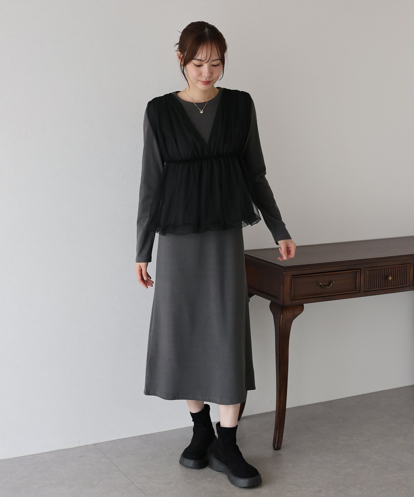 チュールバルーンドッキングワンピース