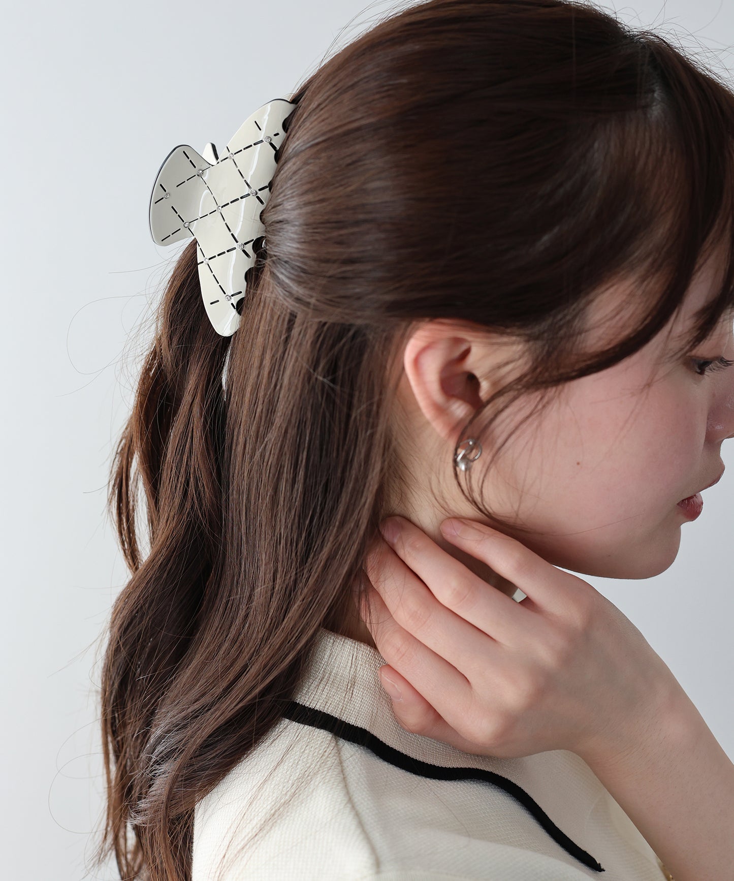 【早割5％OFF】ビジュー付きキルティングバンスクリップ