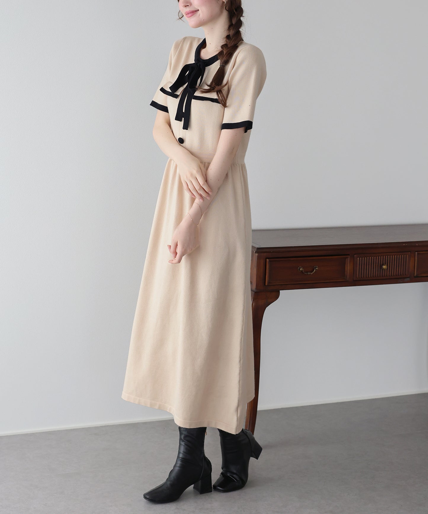 【早割5％OFF】バイカラーニットワンピース