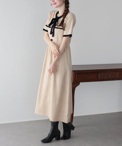 【早割5％OFF】バイカラーニットワンピース