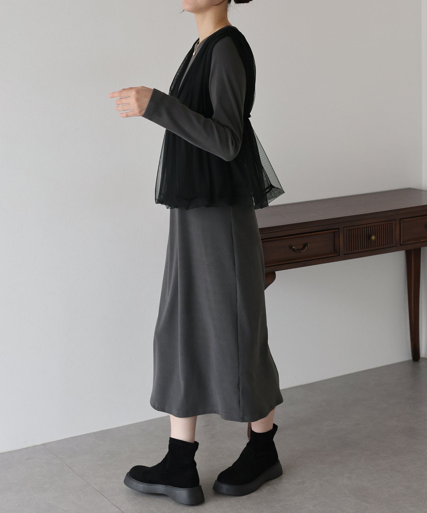 チュールバルーンドッキングワンピース