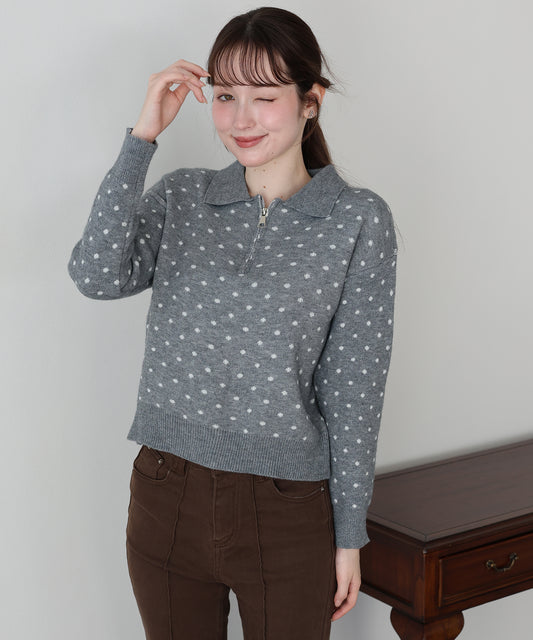 【早割5％OFF】ドットハーフジップニット