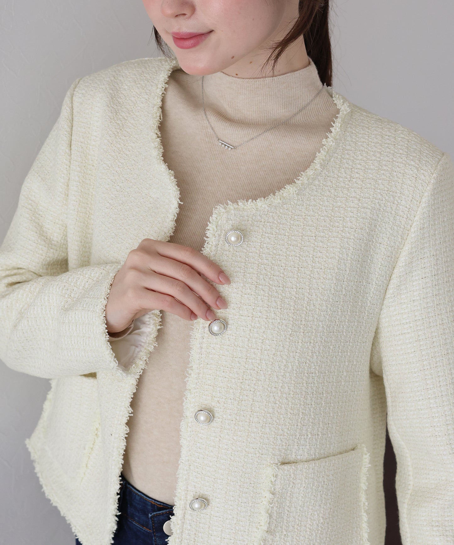 パールボタンツイードジャケット