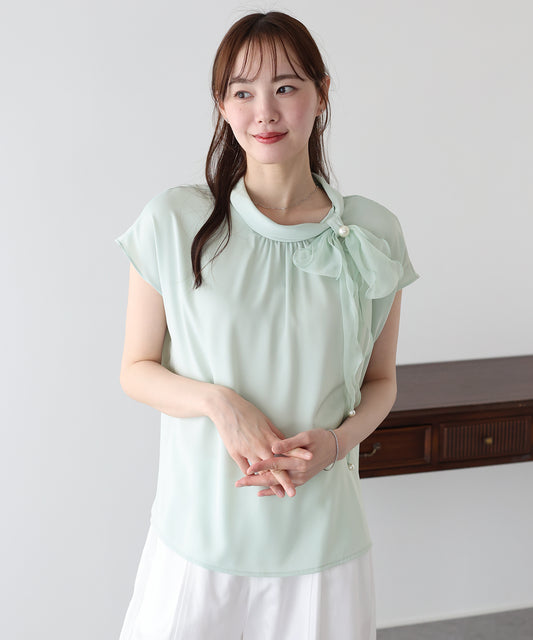 【早割5％OFF】サイドリボンフレンチスリーブブラウス【メール便】