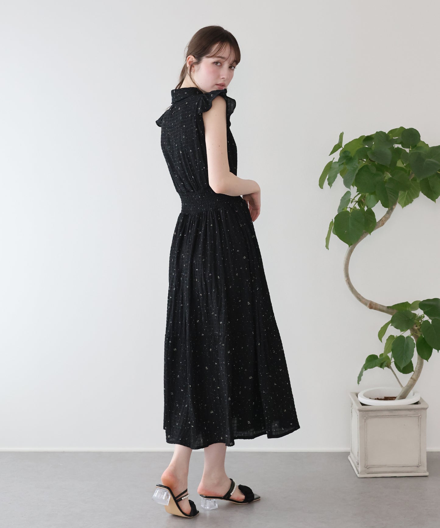 シフォンプリントフリルワンピース