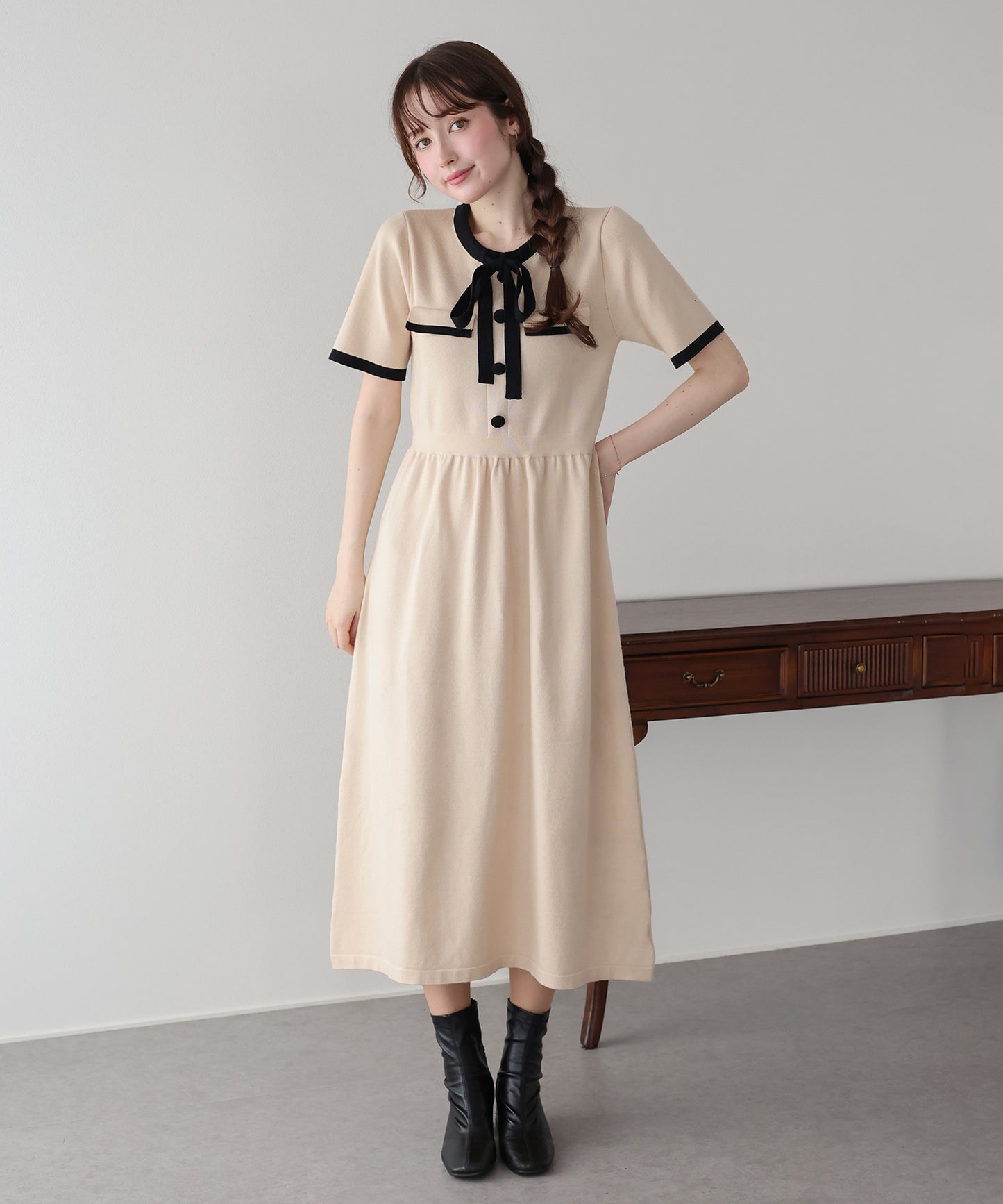 【早割5％OFF】バイカラーニットワンピース