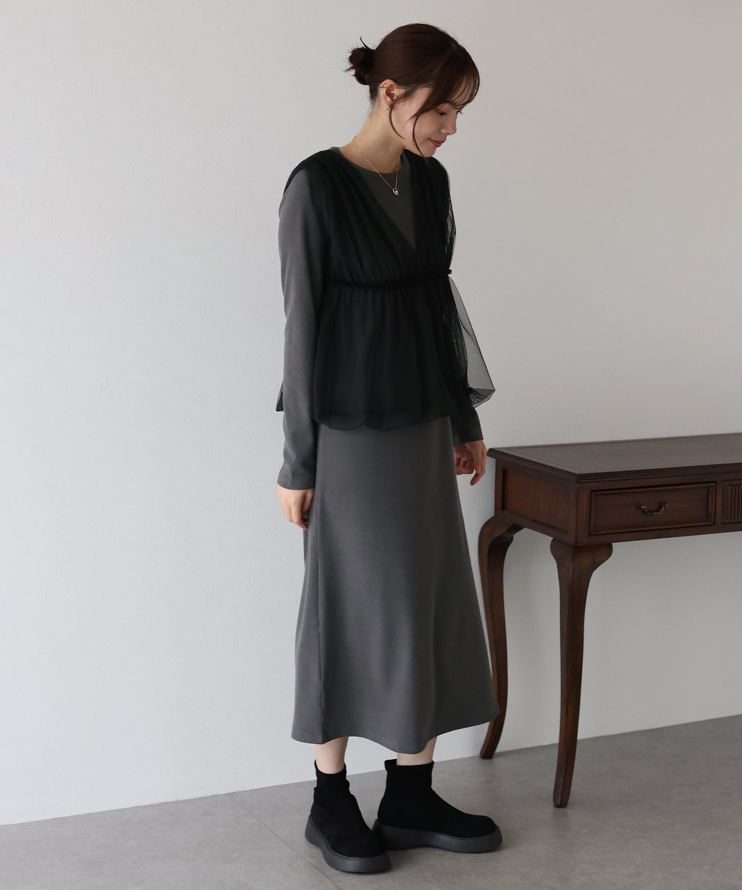 チュールバルーンドッキングワンピース