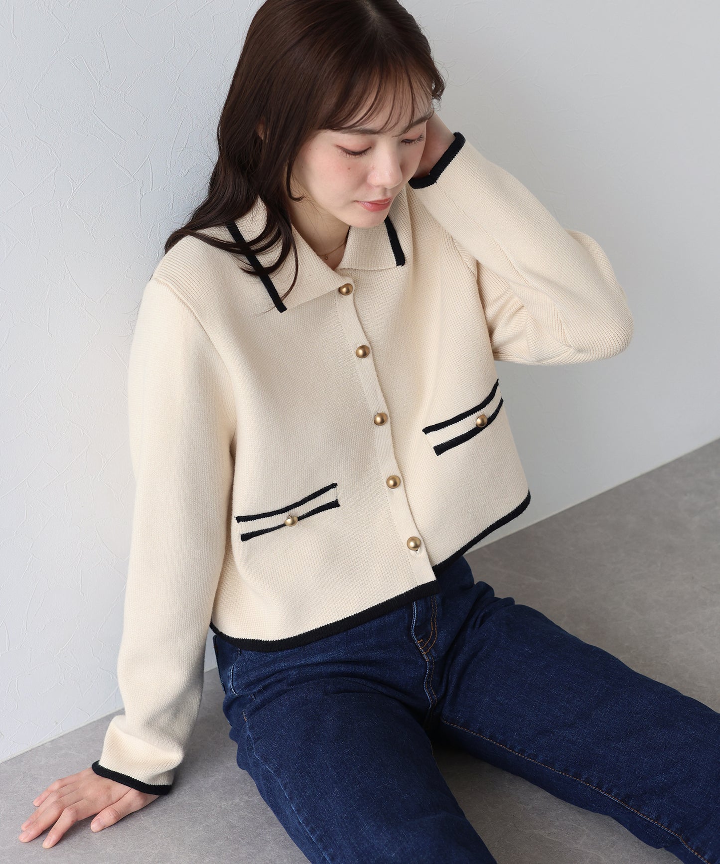 【早割5％OFF】襟付きニットジャケット