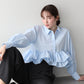 【早割5％OFF】フリルヘムロングスリーブブラウス【メール便】